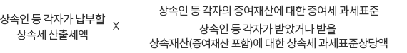 상속인 등 각자가 납부할 상속세 산출세액*상속인 등 각자의 증여재산에 대한 증여세 과세표준/상속인 등 각자가 받았거나 받을 상속재산(증여재산 포함)에 대한 상속세 과세표준상당액